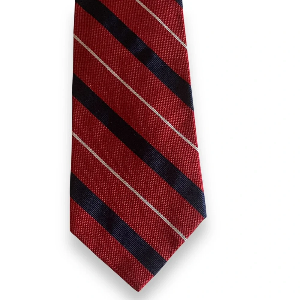 Lauren Ralph Lauren Striped 100% Silk Tie‎ Red Navy White Wide Made  in USA